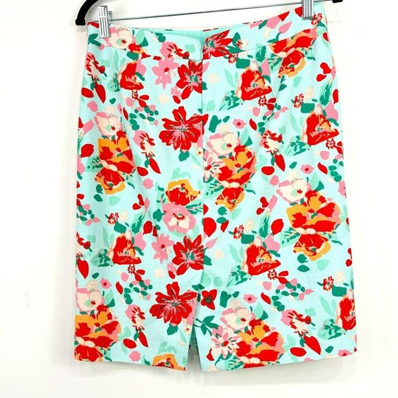 J. Crew Factory Mint 100% Cotton Vibrant Red Floral Pencil Skirt - Picture 6 of 15